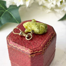 Cargar imagen en el visor de la galería, Victorian Carved Connemara Marble Pig Pendant Charm With Dog Clip. Antique Lucky Green Pig Necklace Pendant. Irish Green Good Luck Charm