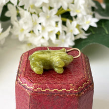 Cargar imagen en el visor de la galería, Victorian Carved Connemara Marble Pig Pendant Charm With Dog Clip. Antique Lucky Green Pig Necklace Pendant. Irish Green Good Luck Charm