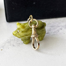 Cargar imagen en el visor de la galería, Victorian Carved Connemara Marble Pig Pendant Charm With Dog Clip. Antique Lucky Green Pig Necklace Pendant. Irish Green Good Luck Charm