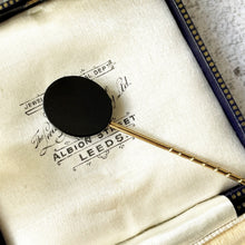 Charger l'image dans la galerie, Victorian Whitby Jet Stick Pin Mourning Brooch. Antique Carved 'JC' - Jesus Christ Pin. Gold Gilt, Black Gemstone Lapel/Tie/Cravat/Stock Pin