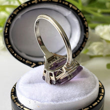 Lade das Bild in den Galerie-Viewer, Antique Art Deco Amethyst Silver Ring. Pointed Baguette Cut Purple Amethyst & White Topaz Gemstone Ring. 1920s Gemstone Ring, UK M, US 6.25