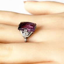 Lade das Bild in den Galerie-Viewer, Antique Art Deco Amethyst Silver Ring. Pointed Baguette Cut Purple Amethyst & White Topaz Gemstone Ring. 1920s Gemstone Ring, UK M, US 6.25