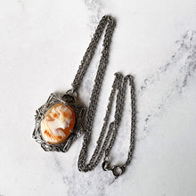 Lade das Bild in den Galerie-Viewer, Antique Sterling Silver Carved Shell Cameo Necklace. Edwardian Art Nouveau Cameo Pendant & Chain Necklace. Antique Edwardian Jewellery