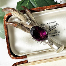 Lade das Bild in den Galerie-Viewer, Vintage 1940s Scottish Silver Grouse Foot Brooch. Sterling Silver & Amethyst Stag Head Claw/Talon, Hallmarked Glasgow. Silver Lapel/Kilt Pin
