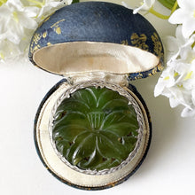 Lade das Bild in den Galerie-Viewer, Antique Chinese Export Jade & Sterling Silver Dress Clip. Carved Lotus Flower Green Jadeite Jade Pendant/Brooch . Old Chinese Export Jewelry