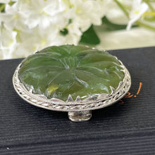 Lade das Bild in den Galerie-Viewer, Antique Chinese Export Jade & Sterling Silver Dress Clip. Carved Lotus Flower Green Jadeite Jade Pendant/Brooch . Old Chinese Export Jewelry