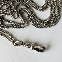 Cargar imagen en el visor de la galería, Antique Victorian Sterling Silver Guard Chain With Dog-Clip. Long 58"/146cm Sautoir Chaine Necklace. Victorian Muff/Pocket Watch Chain