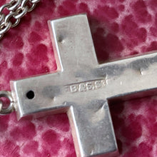 Lade das Bild in den Galerie-Viewer, Antique Victorian Sterling Silver Engraved Ivy Cross Pendant Necklace. Eternal Love Cross Pendant, Belcher Chain, Frances Baker, England