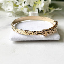 Cargar imagen en el visor de la galería, Vintage 9ct Gold Baby Bangle. Diamond Engraved Rolled Gold Childs Bracelet. English Expanding Adjustable Bangle. Baptismal, Christening Gift