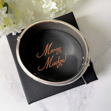 Load image into Gallery viewer, Vintage Harrods of London Sterling Silver Hinged Bangle. Engraved Forget-Me-Not English Silver Wide Cuff Bracelet, 1967. Sweetheart Bracelet