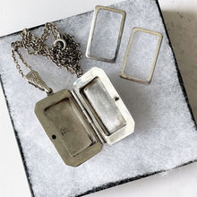 Lade das Bild in den Galerie-Viewer, Vintage 1970s Sterling Silver Rectangular Locket & Belcher Chain. Art Nouveau Style Floral Engraved Photo Frame/Book Locket Pendant Necklace