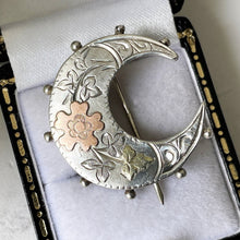 Lade das Bild in den Galerie-Viewer, Victorian Silver & Gold Horseshoe Brooch. Tri Colour Aesthetic Engraved Sweetheart Brooch, 1888. Antique Love Token Lapel/Cravat/Stock Pin