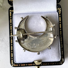 Lade das Bild in den Galerie-Viewer, Victorian Silver & Gold Horseshoe Brooch. Tri Colour Aesthetic Engraved Sweetheart Brooch, 1888. Antique Love Token Lapel/Cravat/Stock Pin
