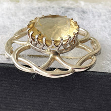 Lade das Bild in den Galerie-Viewer, Vintage Scottish Silver Citrine Brooch. Celtic Knot Cairngorm Brooch, Thomas Ebbutt, Edinburgh. Sterling Silver Eternity/Love Knot Lapel Pin