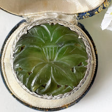 Lade das Bild in den Galerie-Viewer, Antique Chinese Export Jade & Sterling Silver Dress Clip. Carved Lotus Flower Green Jadeite Jade Pendant/Brooch . Old Chinese Export Jewelry