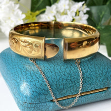 Carica l'immagine nel visualizzatore di Gallery, Antique 12ct Rolled Gold Engraved Bangle, Original Box. Edwardian Floral Engraved 12K Gold Fill Hinged Cuff Bracelet In Antique Jewelry Case