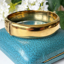 Carica l'immagine nel visualizzatore di Gallery, Antique 12ct Rolled Gold Engraved Bangle, Original Box. Edwardian Floral Engraved 12K Gold Fill Hinged Cuff Bracelet In Antique Jewelry Case