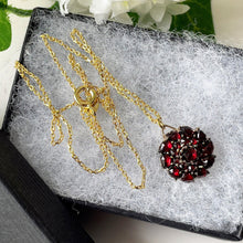 Lade das Bild in den Galerie-Viewer, Antique Victorian Bohemian Garnet Pendant Necklace. Gold, Silver Rose Cut Garnet Pendant and Chain. Minimalist Pendant Charm Necklace