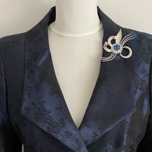 Load image into Gallery viewer, Huge Vintage 1940s Sterling Silver Retro Flower Brooch. Blue Crystal Rhinestone Statement Corsage Pin, Dorsons - Dorel USA. Art Deco Jewelry