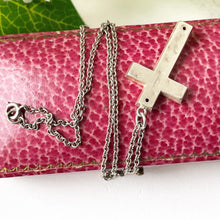 Lade das Bild in den Galerie-Viewer, Antique Victorian Sterling Silver Engraved Ivy Cross Pendant Necklace. Eternal Love Cross Pendant, Belcher Chain, Frances Baker, England