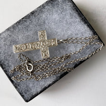 Lade das Bild in den Galerie-Viewer, Antique Victorian Sterling Silver Engraved Ivy Cross Pendant Necklace. Eternal Love Cross Pendant, Belcher Chain, Frances Baker, England