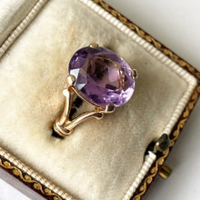 Lade das Bild in den Galerie-Viewer, Vintage 1970s 9ct Yellow Gold Amethyst Solitaire Ring. Fat Oval 6 Carat Purple Amethyst Cocktail Statement Ring. Size K-1/2, US 5.5