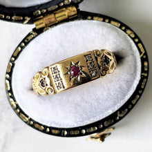 Carica l'immagine nel visualizzatore di Gallery, Antique 18ct Gold Mine Cut Diamond & Ruby Ring, Chester 1903.  Antique Edwardian/Victorian Half Hoop Band, Stacking, Pinky Ring UK P/US 7.75