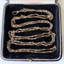 Cargar imagen en el visor de la galería, Antique Rolled Gold Guard Chain With Solid 9ct Gold Dog-Clip. Victorian 54" Long Chain Sautoir Necklace. Rose Gold Muff/Chatelaine Chain