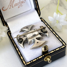 Lade das Bild in den Galerie-Viewer, Victorian Aesthetic Engraved Silver Canterbury Cross Brooch. Antique Medieval Cross Stock/Lapel/Cravat Pin. Devotional Victorian Jewellery