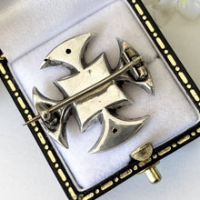 Lade das Bild in den Galerie-Viewer, Victorian Aesthetic Engraved Silver Canterbury Cross Brooch. Antique Medieval Cross Stock/Lapel/Cravat Pin. Devotional Victorian Jewellery