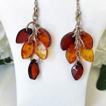 Lade das Bild in den Galerie-Viewer, Vintage Sterling Silver Baltic Amber Earrings. Marquise Beaded Dangle Drop Earrings. Honey & Cognac Mixed Amber Cluster Chandelier Earrings.