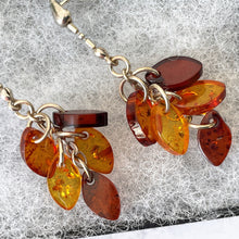 Lade das Bild in den Galerie-Viewer, Vintage Sterling Silver Baltic Amber Earrings. Marquise Beaded Dangle Drop Earrings. Honey & Cognac Mixed Amber Cluster Chandelier Earrings.