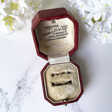Load image into Gallery viewer, Antique Victorian Red Leather Double Ring Box. Wedding Ring Bearer Box/Bridal Set Box. English Antique Engagement/Wedding 2 Slot Ring Box