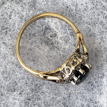 Lade das Bild in den Galerie-Viewer, Vintage 9ct Gold, Sapphire & Diamond Cluster Ring. Classic Sapphire Engagement Ring, Heart Setting. English Edwardian Revival Halo Ring.