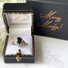 Lade das Bild in den Galerie-Viewer, Vintage 9ct Gold, Sapphire & Diamond Cluster Ring. Classic Sapphire Engagement Ring, Heart Setting. English Edwardian Revival Halo Ring.