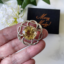 Lade das Bild in den Galerie-Viewer, Vintage Scottish Silver Citrine Brooch. Celtic Knot Cairngorm Brooch, Thomas Ebbutt, Edinburgh. Sterling Silver Eternity/Love Knot Lapel Pin