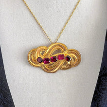 Charger l'image dans la galerie, Antique Pinchbeck Gold & Ruby Paste Pendant Brooch. Georgian/Victorian Etruscan Revival Pendant. Gordian Knot/Ouroboros Eternity Brooch