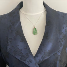 Cargar imagen en el visor de la galería, Vintage Sterling Silver Jade Buddha Pendant & Chain. Carved Apple Green/Moss In Snow Jade Pendant. Silver Good Luck Amulet Charm Necklace