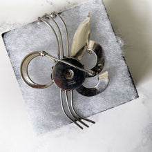 Load image into Gallery viewer, Huge Vintage 1940s Sterling Silver Retro Flower Brooch. Blue Crystal Rhinestone Statement Corsage Pin, Dorsons - Dorel USA. Art Deco Jewelry