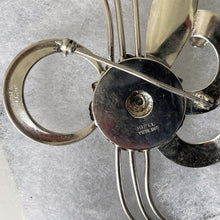 Load image into Gallery viewer, Huge Vintage 1940s Sterling Silver Retro Flower Brooch. Blue Crystal Rhinestone Statement Corsage Pin, Dorsons - Dorel USA. Art Deco Jewelry