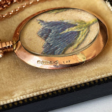 Lade das Bild in den Galerie-Viewer, Antique 9ct Rose Gold Picture Locket Necklace. English Edwardian Portrait Pendant, Chester 1915. Double Sided Glass Photo Pendant On Chain