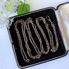 Cargar imagen en el visor de la galería, Antique Rolled Gold Guard Chain With Solid 9ct Gold Dog-Clip. Victorian 54" Long Chain Sautoir Necklace. Rose Gold Muff/Chatelaine Chain