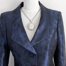 Load image into Gallery viewer, Antique Victorian Aesthetic Engraved Silver Locket Necklace. Large 2-Sided Floral Love Bird Locket With Photo & Chain. Book Chain Locket