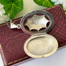 Carica l'immagine nel visualizzatore di Gallery, Vintage Art Nouveau Style English Silver Locket. Antiqued Sterling Silver Vinaigrette Style Pendant Necklace. Silver Openwork Locket & Chain