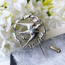 Lade das Bild in den Galerie-Viewer, Antique Art Nouveau Silver Love Bird Lapel Pin. Edwardian/Victorian Sterling Silver Sweetheart Brooch. Swallow & Ribbon Cravat/Stock Pin