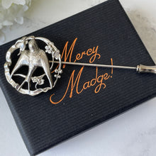 Lade das Bild in den Galerie-Viewer, Antique Art Nouveau Silver Love Bird Lapel Pin. Edwardian/Victorian Sterling Silver Sweetheart Brooch. Swallow & Ribbon Cravat/Stock Pin