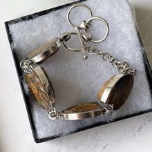 Carica l'immagine nel visualizzatore di Gallery, Vintage Ammonite Sterling Silver Bracelet. Large Whitby Ammonite Silver Panel Bracelet. Boho Ancient Amulet Bracelet. Ammonite Jewellery