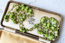 Carica l'immagine nel visualizzatore di Gallery, Antique Art Deco 53" Long Beaded Chain Necklace. 1920s Lime Green & Chocolate Brown Flapper Necklace. Hexagon Cut Tube Bead Rope Necklace.