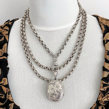 Carica l'immagine nel visualizzatore di Gallery, Antique Victorian Heavy Silver Guard Chain. 56" Double Link Belcher Long Chain Necklace. Antique Sterling Silver Sautoir Necklace & Dog Clip
