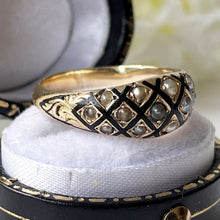 Carica l'immagine nel visualizzatore di Gallery, Georgian Regency Antique 18ct Gold, Black Enamel & Pearl Ring. Early Victorian Mourning Ring Circa 1830. Antique Dome Band Ring Size Q/7